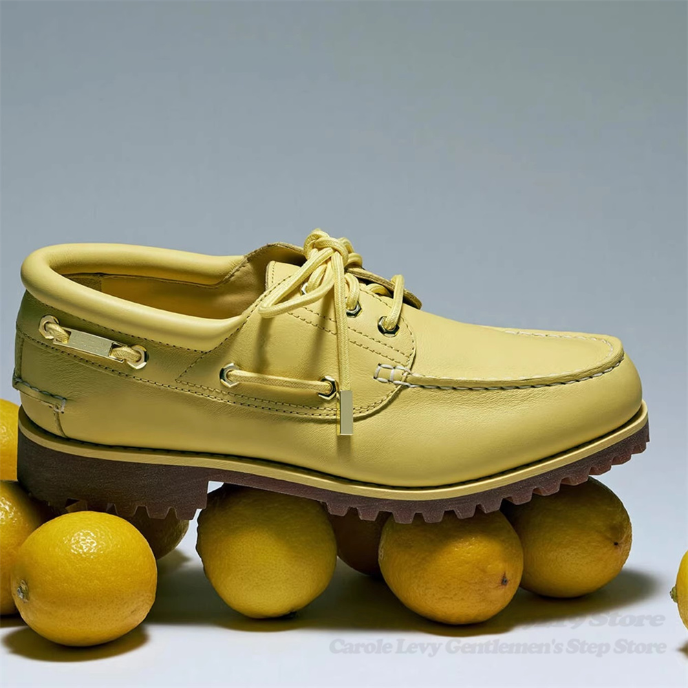 Men Shoes Yellow - 2026 Banana Yellow Cowhide Handmade Sewn